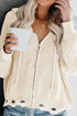 Zipper V-Neck Dropped Sleeve Hooded Solid Sweater